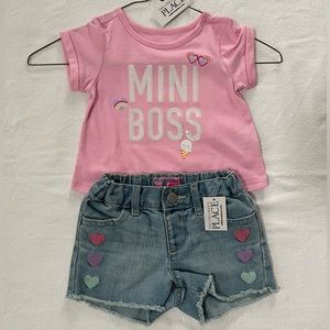 “mini boss” SS tee/denim shorts set